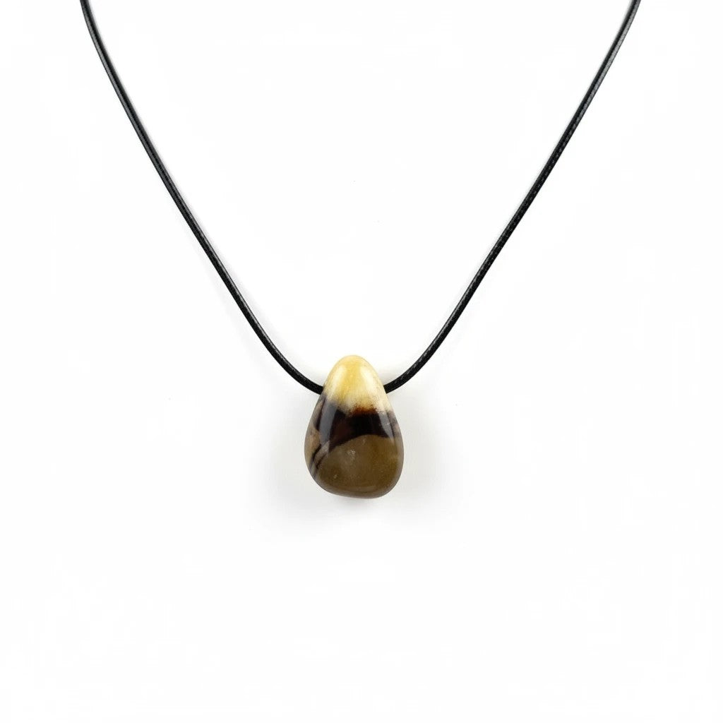 Treasured Energies Septarian crystal pendant necklace featuring a teardrop-shaped stone on a simple black cord
