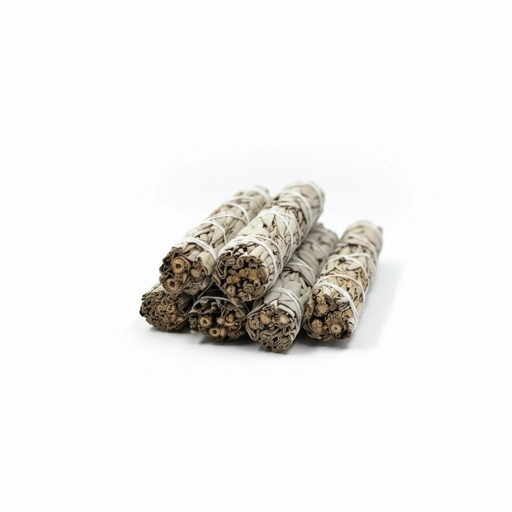Treasured Energies white sage smudge sticks bundled with cotton string for cleansing and aromatherapy