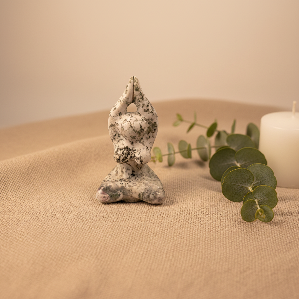 Tree Agate Namaste Yoga Carving - Warm Linen Lifestyle