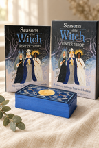 Winter Tarot box, guidebook and blue-edged deck