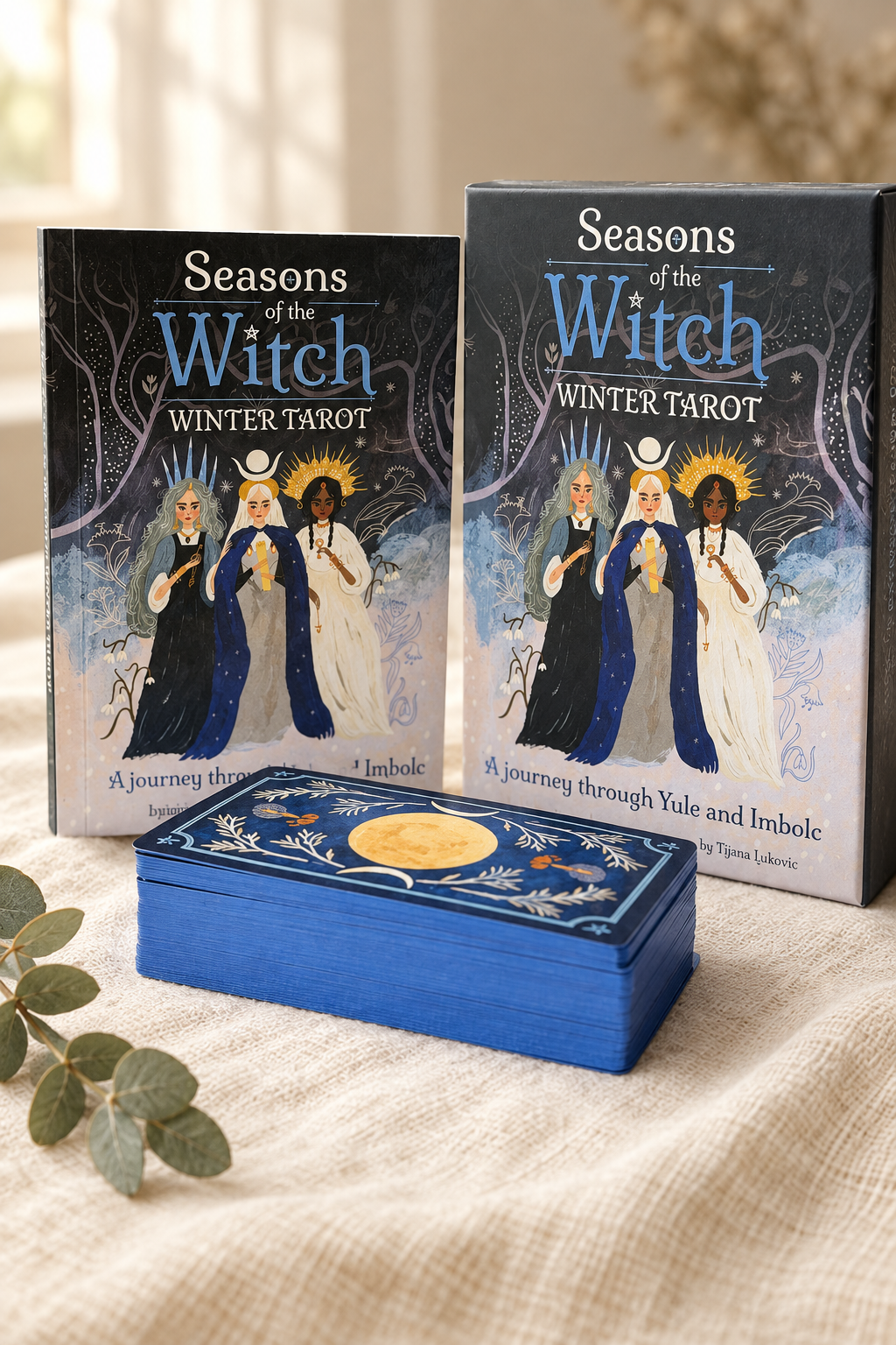 Winter Tarot box, guidebook and blue-edged deck