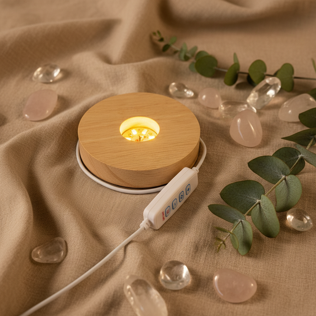 Wooden LED Lamp Base with Cord - Social Media selenite crystal